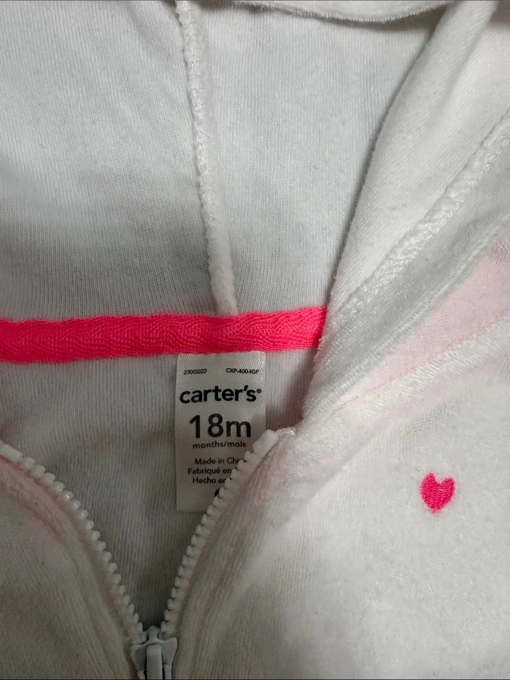 Carter's White Hooded Terry Zip Cover-Up with Pink Heart